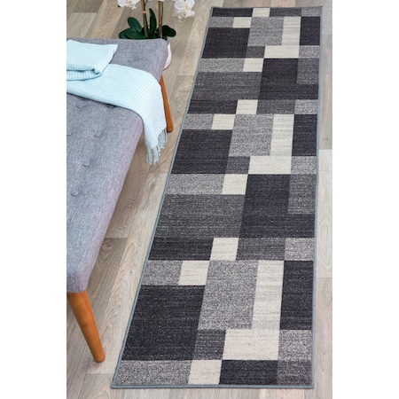 World Rug Gallery Contemporary Modern Geometric Boxes Design Non-Slip Runner Rug 2'x10' Gray 506GRAY2X10